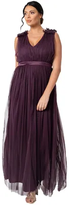 Productafbeelding van Maya Deluxe Damesjurk, maxi-model met ruches, V-hals, mouwloos en hoge taille