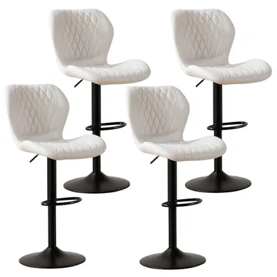 Image de Tabourets de bar avec dossier, pivotants à 360°, réglables en hauteur, revêtus en similicuir PU, couleur beige, lot de 4