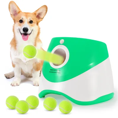 Produktbild von Automatischer Ballwerfer fuer Hunde mit 3 Baellen, interaktiver Tennisballwerfer fuer Hunde, Ballwurfmaschine fuer Haustiere zum Spielen drinnen und draussen