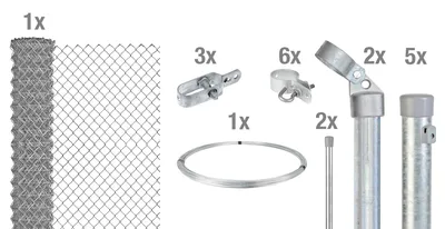 Produktbild von Alberts Maschendrahtzaun, Höhe 100 cm, Länge 10 m, Zaun-Komplettset zum Einbetonieren, verzinkt,  Maschenweite 60 x 60 mm