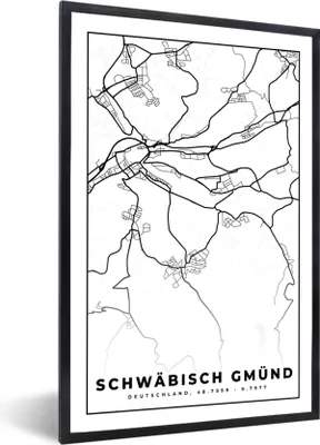 Produktbild von MuchoWow® Gerahmtes Poster Schwäbisch Gmünd - Karte - Stadtplan 20x30 cm - Poster mit Schwarzem Bilderrahmen Wandposter Rahmen Foto Bilder - Drucken - Bilder Poster im Rahmen