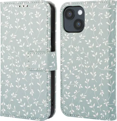 Produktbild von imoshion Design Klapphülle iPhone 14 - Smoke Green Flowers