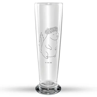 Produktbild von Mr. & Mrs. Panda Trinkglas Stinktier Mädchen - Transparent - Geschenk, Bier Glas, Wildtier, Raubtier, Namaste, Yoga, Skunk, Bierbecher, Bierglas, Glasbierglas, Glasbecher