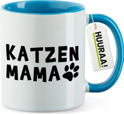 Produktbild von Huuraa Kaffeetasse Katzenmama Tapse 330ml Blau Keramik Kaffeebecher Geschenkidee