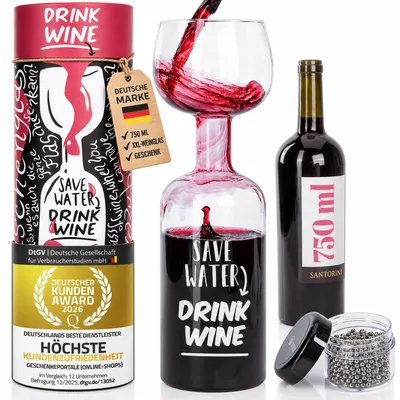 Produktbild von Weinglas XXL - 750 ml - Aus mundgeblasenem Glas - Mit Reinigungskügelchen