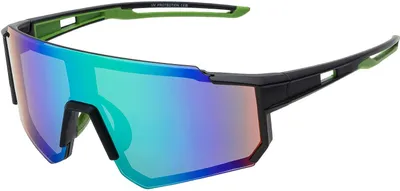 Produktbild von Uni Sonnenbrille 80er Fahrradbrille Sport Brille Retro verspiegelt Grün/Rot-Schwarz/Grün