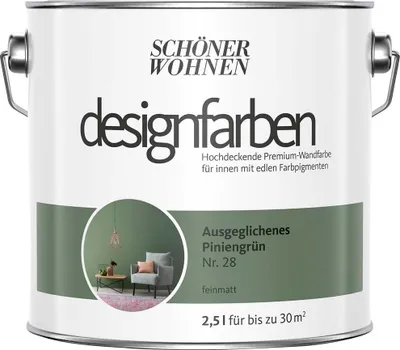 Produktbild von Schöner Wohnen Designfarben 2,5 Ltr. Ausgeglichenes Piniengrün Nr. 28
