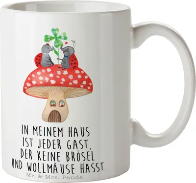 Produktbild von Mr. & Mrs. Panda haferl Marienkäfer Fliegenpilz - Weiß - Geschenk, Haus, Teetasse, Fleigenpilzhaus, Wohnung, Lustige Sprüche, Keramiktasse, kaffeebecher bedruckt, Tasse
