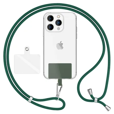 Image de HoldMe Air Edition - Lanyard universel avec 2 pads & mousqueton (argent) - 160cm de bande pour portable à porter autour du cou - Vert foncé