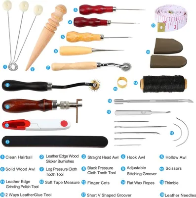 Obrázek produktu pro 31 ks kožených šicích nástrojů DIY Kožené řemeslo ruční šití Kit s Groover šídlo voskovaný náprstek
