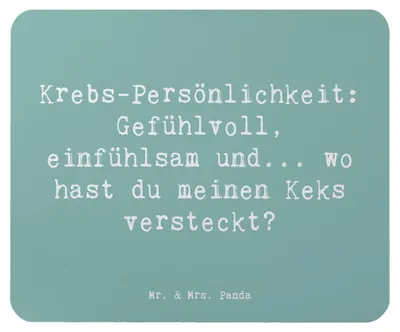 Produktbild von Mr. & Mrs. Panda Mousepad Spruch Krebs Gefühlswelt - Meeresbrise - Geschenk, Einfühlungsvermögen, Horoskop, Geschenke Sternzeichen, computer mauspad, Astrologie, pc