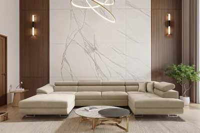 Produktbild von Wohnlandschaft Schlafsofa Sofa CARMELO in Stoff Nova Beige Ottomane Links