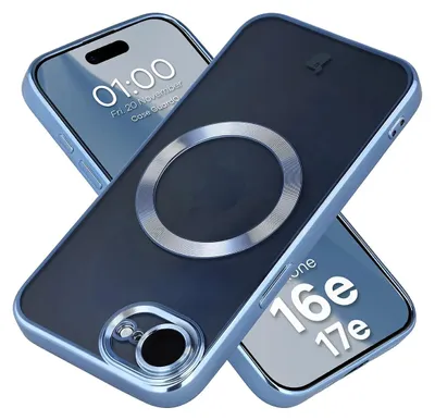 Produktbild von Handyhülle mit Kameraschutz und Magnetring für iPhone 17e / 16e, Bizon Case GuardO, Transparent-Blau