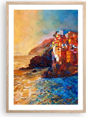Produktbild von Gerahmtes Poster - Rahmen in heller Eiche - Manarola Bunt Öl - 50x70 cm - Wand Bild - Wanddeko - Wandbilder - Kunstposter - Wandposter - Bilderrahmen - Bilder - Kunstdruck - Wandbild - P2NPA50x70-4164