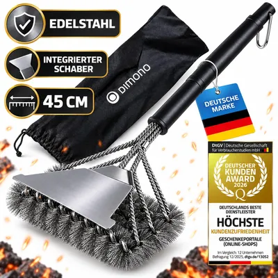 Produktbild von Dimono Profi Grillbürste 3-in-1 Deluxe BBQ Reinigungsbürste mit extra langem 45cm Griff für Gasgrill Holzkohlegrill Edelstahl