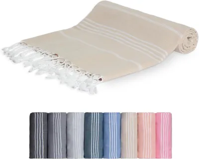 Produktbild von Strandtuch & Saunatuch – Türkisches Hamamtuch 100% Baumwolle – Badetuch 100x200 cm – Beige