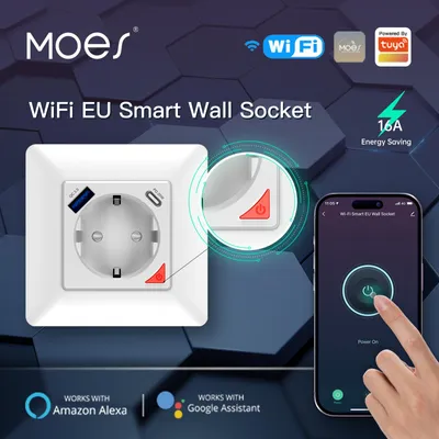 Produktbild von Moes Intelligente WiFi Steckdose mit USB-C Schnellladung EU-Stecker