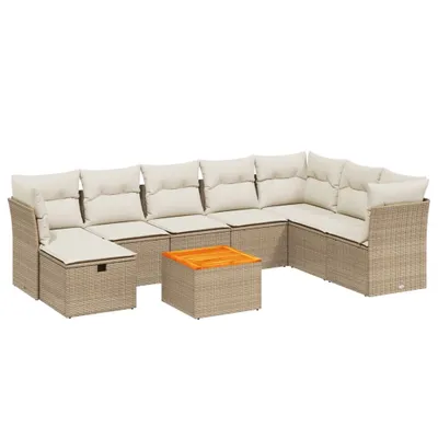 Produktbild von 9-tlg. Garten-Sofagarnitur mit Kissen Beige Poly Rattan