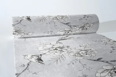 Produktbild von Sovie HORECA Tischläufer Maylin in Hellgrau aus Linclass® Airlaid 40 cm x 24 m, 1 Stück - Floral Vögel