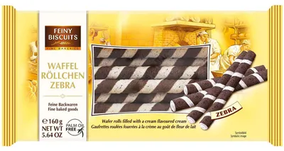 Produktbild von Feiny Biscuits Waffel Röllchen Zebra 160g