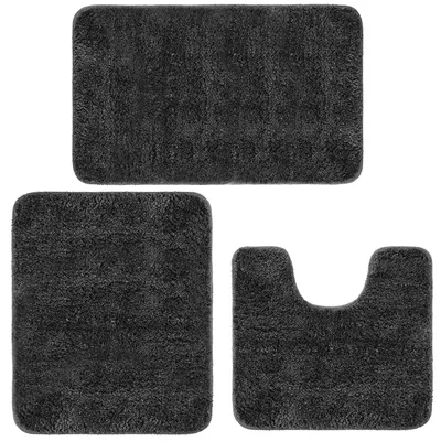 Image de Tapis de bain antidérapant et lavable, lot de 3 tapis de bain en microfibre, lavables en machine, tapis de bain doux (anthracite, 40 x 50 cm + 50 x 60 cm + 50 x 80 cm)