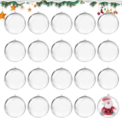 Immagine prodotto di 20 baubles di plastica trasparenti da 8 cm per decorazioni fai da te per l'albero di Natale