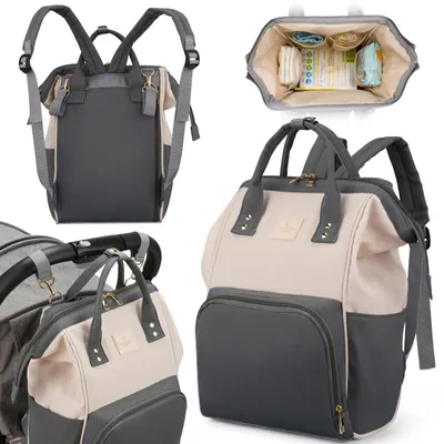 Produktbild von Peterson Mommy-Bag-Rucksack, Kinderwagentasche, Organizer, Beige-Grau, 10,5 L
