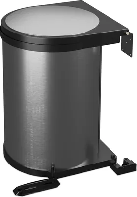 Image de Poubelle intégrable - 12 litres - Pour meuble de cuisine - Poubelle pour cuisine - À fixer sur la porte - 37 x 28 x 28,5 cm - Acier inoxydable - Argent - Noir