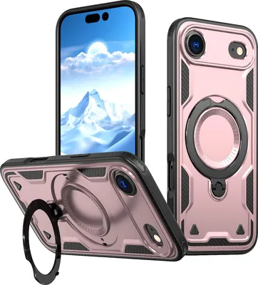 Immagine prodotto di Custodia a doppio strato per iPhone Air, custodia protettiva magnetica con anello e supporto Rosa