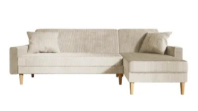 Produktbild von Idohome Polsterecksofa, Ecksofa, Eckcouch mit Schlaffunktion und Bettkasten auf hölzernen Füßen, Moderne Schlafsofa, LILA - Farbe Creme Poso 100