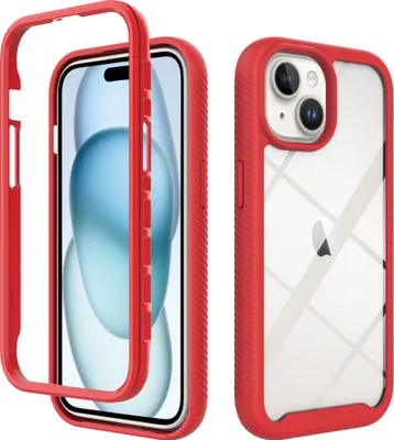Produktbild von iPhone 15 Plus Hülle, Hybrid Transparente Rückseite TPU Bumper Stoßfest Schutzhülle für iPhone 15 Plus Rot