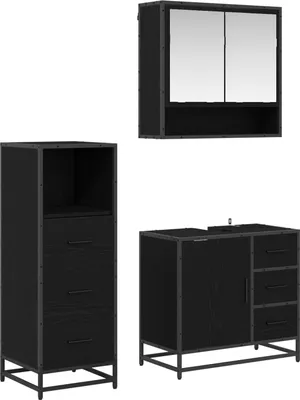 Immagine prodotto di Set di mobili per il bagno 3 pcs Rovere Nero Legno multistrato