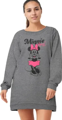 Produktbild von Disney Minnie Mouse Nachthemd für Damen - Schlafshirt Pyjama Langarm Oberteil Grau L