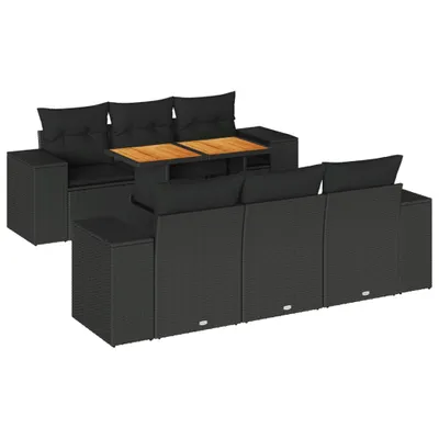 Produktbild von 7-tlg. Garten-Sofagarnitur mit Kissen Schwarz Poly Rattan