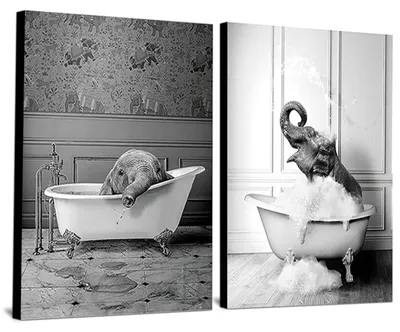 Produktbild von Set mit 2 lustigen Tier-Wandbildern für Badezimmer und Wohnzimmer