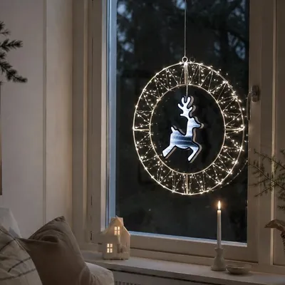 Produktbild von Luca Lighting LED Metallkranz Hirsch 126 LED warmweiss 41 cm weiss