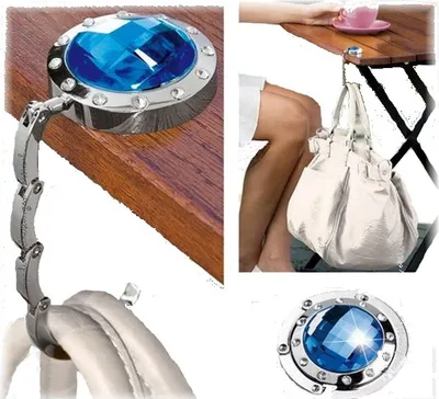 Produktbild von Handtaschenhalter Taschenhalter Handtaschen Butler mit farbigem Glas-Stein blau  - die mobile Garderobe
