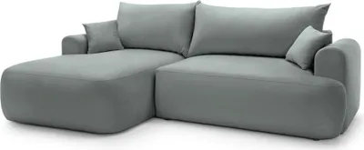 Image de Selsey OVO - Canapé d'angle avec fonction sommeil, espace de rangement et housse en velours, gris, gauche