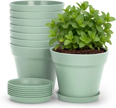 Obrázok produktu pre Kvetináče 10 cm, 8 kusov, zelené, plastové, na bylinky