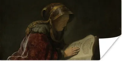 Produktbild von MuchoWow® Poster Alte Frau lesend, wahrscheinlich die Prophetin Hanna - Rembrandt van Rijn 80x40 cm - Wanddeko