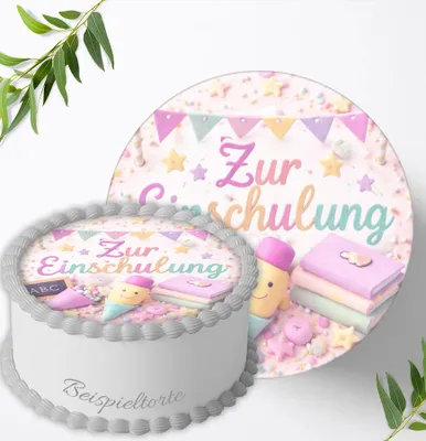 Produktbild von Tortenaufleger Einschulung personalisiert – essbares Tortenbild für den ersten Schultag – Tortendeko Schulanfang Schulkind ABC Schützen, Ø 20cm, 3300y