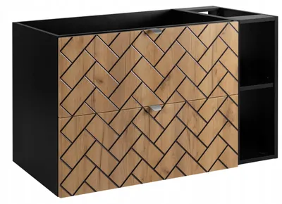 Zdjęcie produktu dla Szafka Łazienkowa Wisząca Pod Umywalkę 100X46Cm Rensan Czarny Dąb Z Regałem