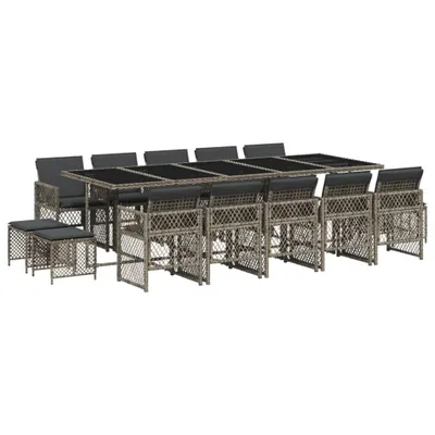 Produktbild von 15-tlg. Garten-Essgruppe mit Kissen Grau Poly Rattan