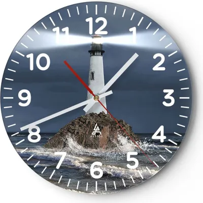 Produktbild von Wanduhr - Rund - Glasuhr - Leuchtturm Meer - 40x40cm - Schleichendes Uhrwerk - Lautlos - zum Aufhängen bereit - Dekoration Modern - Wanddekoration aus Glas - C4AR40x40-3550