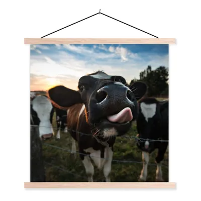 Produktbild von MuchoWow® Textilposter Kuh - Tiere - Natur - Ausgezeichnete Zunge 40x40 cm mit holzfarbenen Rahmen - Posterleiste