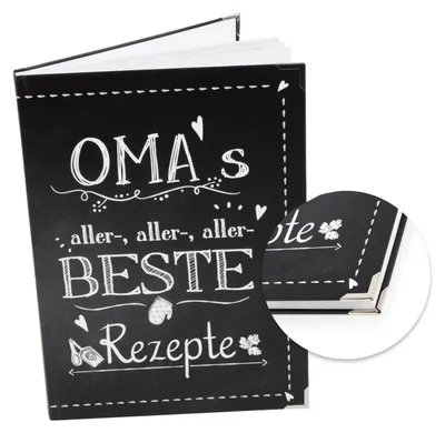 Produktbild von Rezeptbuch zum Eintragen OMAS ALLERBESTE REZEPTE in DIN A4 - leeres Kochbuch für Familienrezepte mit Metalleckenmit Metallecken