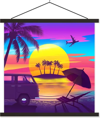 Produktbild von MuchoWow® Textilposter Strand - Insel - Farben 60x60 cm mit schwarzem Rahmen - Posteraufhänger