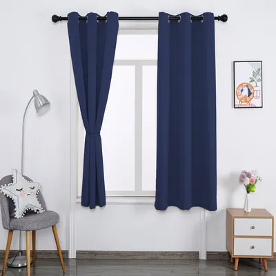Produktbild von Ösenvorhang 130x160cm Blau Blickdicht Gardine Vorhang für Wohnzimmer Schlafzimmer