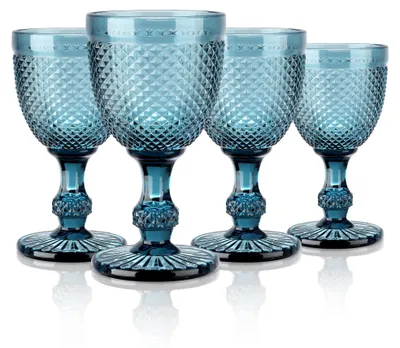 Image de Lot de 4 verres à vin vintage avec relief diamant, capacité de 270 ml