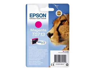 Produktbild von Epson Singlepack Magenta T0713 DURABrite Ultra Ink, Standardertrag, Magenta, Tinte auf Pigmentbasis, 5,5 ml, 1 Stück(e), Einzelpackung